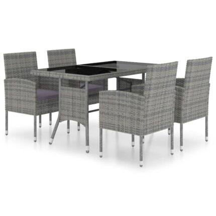 Set mobilier de gradina vidaXL, 140 x 80 x 74 cm, 5 piese, antracit gri, poliratan