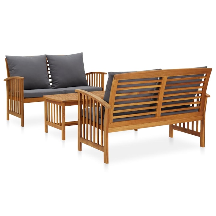 Set mobilier de exterior/gradina cu 3 piese cu 8 perne colorate incluse, vidaXL, Lemn, 102 x 50 x 43 cm, Maro
