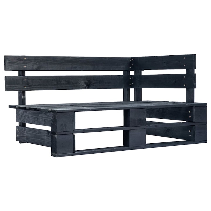 Banca de colt din paleti de gradina vidaXL, negru, lemn, 110 x 65 x 55 cm, 11.1 kg