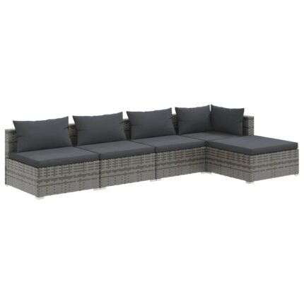 Set mobilier de gradina cu perne vidaXL, gri, 70 x 70 x 60,5 cm, 5 piese, poliratan