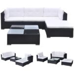 Set mobilier de gradina cu perne, 5 piese, negru, poliratan