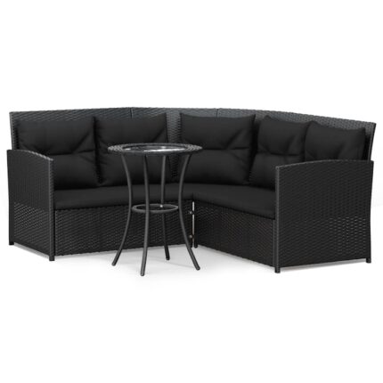 Set canapele gradina forma L cu perne vidaXL, 2 piese negru poliratan, 48 x 60 cm, 22.8 kg
