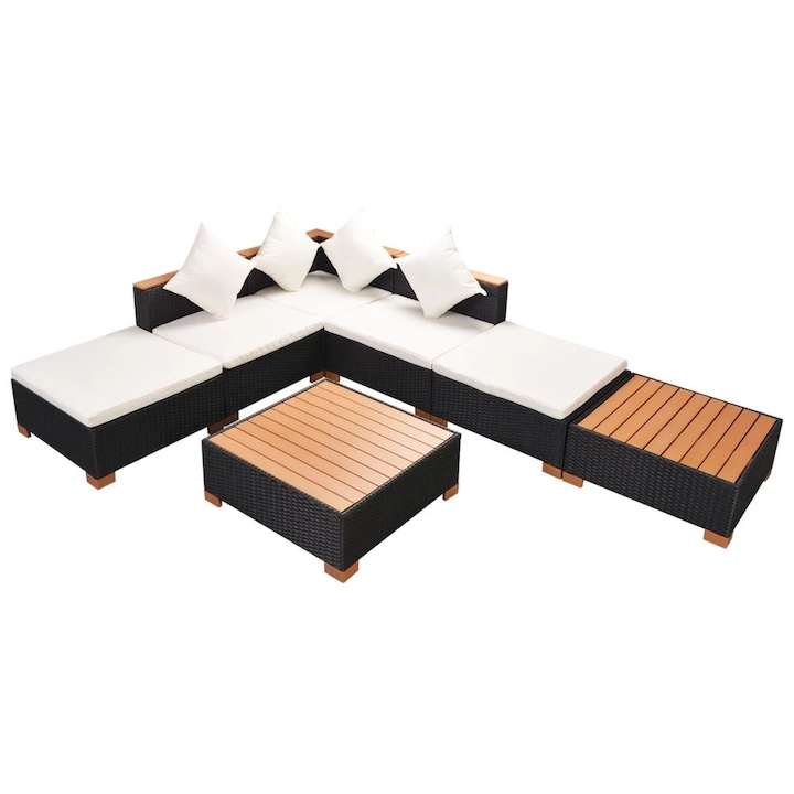 PVC Set mobilier gradina/terasa/exterior 7 piese, vidaXL, PVC, 69,5 x 69,5 x 57,5 cm, Negru/Maro