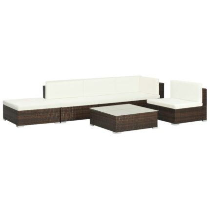 Set mobilier de gradina, canapea cu taburet si masa, 16 piese, vidaXL, Tesatura, Maro, 70 x 70 x 26 cm