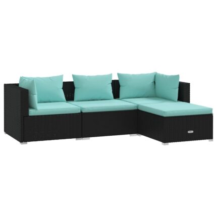Set mobilier de gradina cu perne vidaXL, negru, poliratan, 70 x 70 x 60,5 cm, 4 piese, 28.2 kg