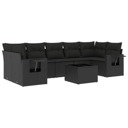 Set mobilier de gradina cu perne vidaXL, 8 piese, negru, poliratan, 59.74 Kg