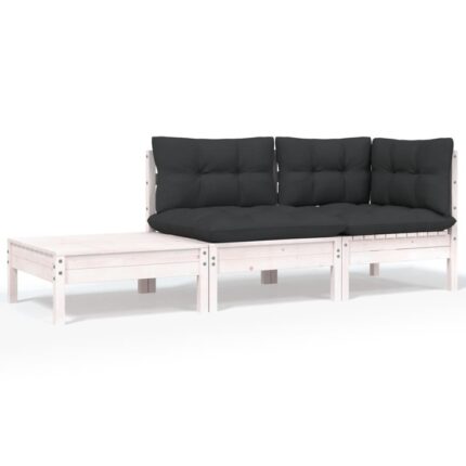Set mobilier de gradina din 3 piese cu perne vidaXL, Lemn, 63.5 x 63.5 x 62.5 cm, Alb/Antracit