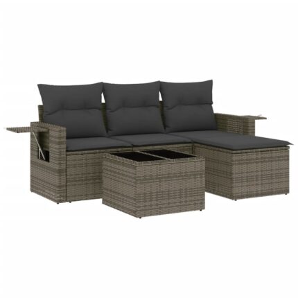 Set canapea de gradina cu perne vidaXL, 4 piese, gri, poliratan, 31.58 Kg