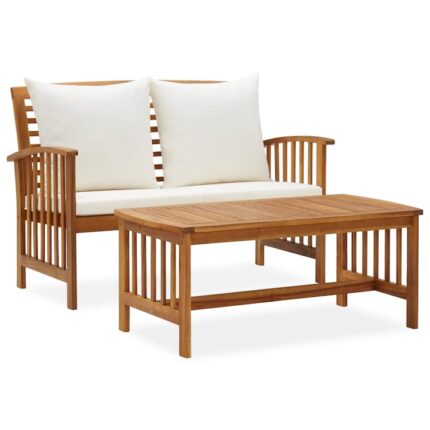 Set mobilier de gradina cu perne vidaXL, 2 piese, lemn masiv de acacia, 20 kg
