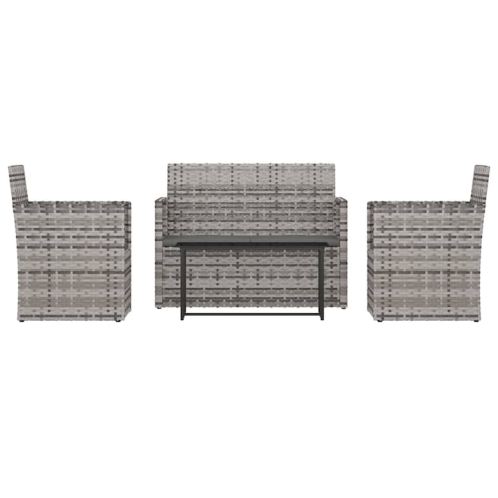 Set mobilier de exterior cu perne vidaXL, 4 piese, gri, poliratan, 80 x 40 x 37 cm