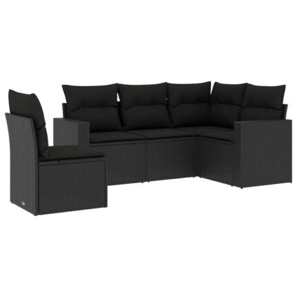 Set mobilier de gradina cu perne vidaXL, 5 piese, negru, poliratan, 30.1 Kg