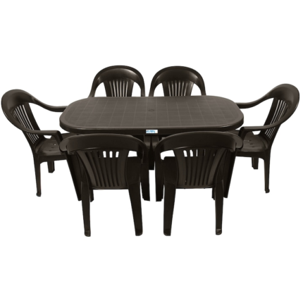 Set masa Gradina idealStore cu 6 Scaune si Masa 140x70x70cm, Rezistenta Sporita, Plastic de Inalta Calitate rezistent UV, Rezistent la Apa si Temperaturi Ridicate, Cappuccino