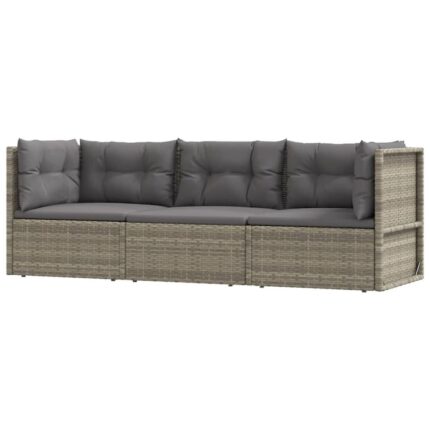 Set mobilier de gradina cu perne vidaXL, 3 piese, gri, poliratan, 54 x 54 x 24.5/38/50/55 cm, 19.2 kg