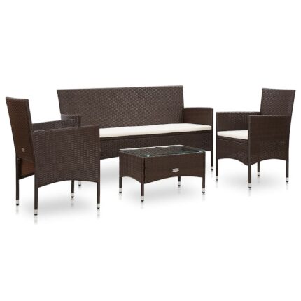 Set mobila gradina cu 4 piese vidaXL, Ratan, 155 x 58 x 81 cm Maro