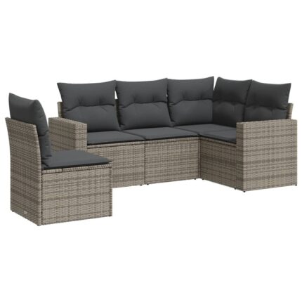 Set canapea de gradina cu perne vidaXL, 5 piese, gri, 31.3 Kg, poliratan