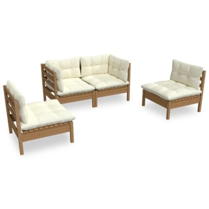 Set mobilier de gradina, vidaXL, Lemn, 4 piese, 63.5 x 63.5 x 62.5 cm, Maro