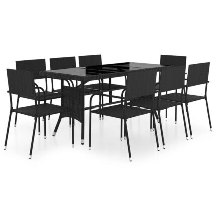 Set de masa pentru gradina vidaXL, 9 piese, negru, poliratan, 41 kg