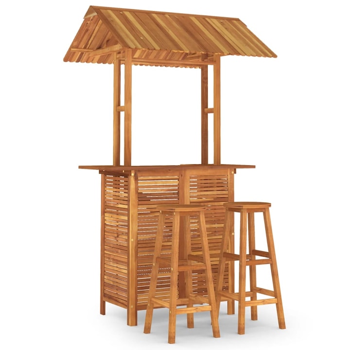 Set mobilier de bar de gradina vidaXL, 3 piese, 113 x 106 x 217 cm, lemn masiv de acacia