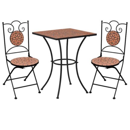 Set mobilier de balcon/terasa 3 piese, masa cu scaune, vidaXL, Ceramica, 60 x 60 x 76 cm, Caramiziu