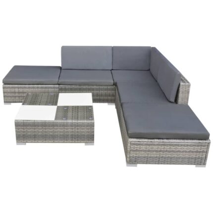 Set mobilier de gradina cu perne vidaXL, 6 piese, gri, poliratan, 69,5 x 69,5 x 52,5 cm