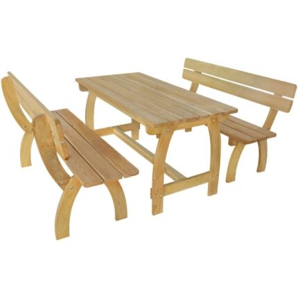 Set mobilier de gradina, masa cu bancute, 3 piese, vidaXL, Lemn, Maro