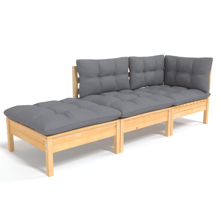 Set 3 x mobilier de gradina vidaXL, Lemn, 63,5 x 63,5 x 62,5 cm, Gri