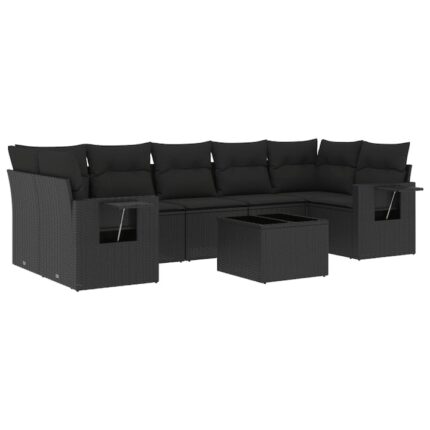 Set mobilier de gradina cu perne vidaXL, 8 piese, negru, poliratan, 64.6 Kg
