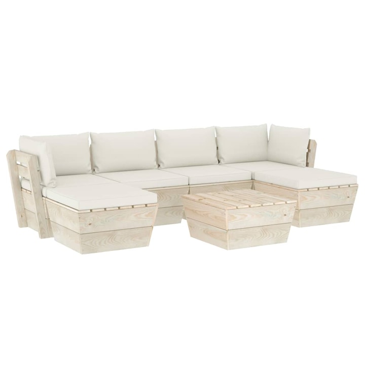 Mobilier de gradina cu 5 piese cu perne crem, vidaXL, Lemn, 60 x 60 x 65 cm, Crem
