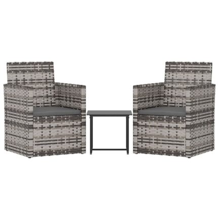 Set mobilier de exterior cu perne vidaXL, 3 piese, gri, poliratan, 40 x 40 x 37 cm