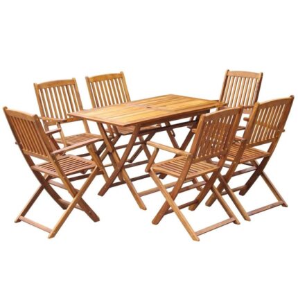 Set mobilier de gradina, masa cu scaune, 7 piese, vidaXL, Lemn, Maro, 51 x 56 x 91 cm