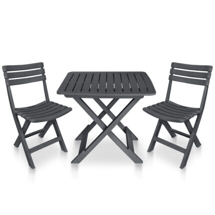 Set mobilier de bistro pliabil vidaXL, 3 piese, antracit, plastic, 79 x 72 x 70 cm, 11.57 kg