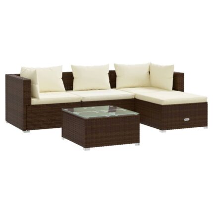 Set mobilier de gradina cu perne vidaXL, maro, poliratan, 70 x 70 x 60,5 cm, 5 piese, 38.24 kg