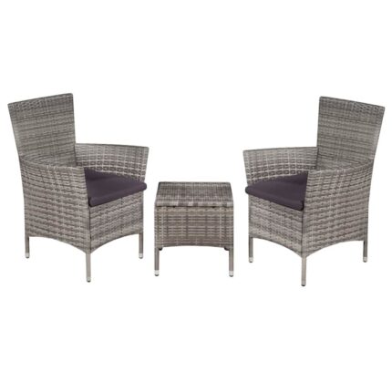 Set mobilier de gradina, masa cu 2 scaune, vidaXL, Poliratan, Gri, 41 x 41 x 42 cm