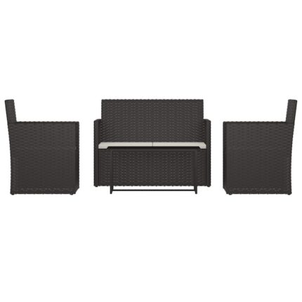 Set mobilier de exterior cu perne vidaXL, 4 piese, negru, poliratan, 80 x 40 x 37 cm