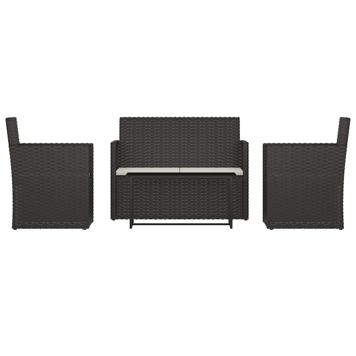Set mobilier de exterior cu perne vidaXL, 4 piese, negru, poliratan, 80 x 40 x 37 cm