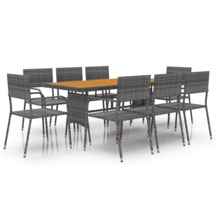 Set de mobilier de exterior vidaXL, 9 piese, 160 x 70 x 72 cm, gri, poliratan