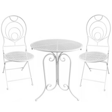 Set mobilier gradina metalic Elba, 2 scaune pliabile, 1 masa, alb