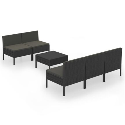 Set mobilier de gradina cu 6 piese cu perne vidaXL, Poliratan, 60 x 60 x 35 cm, Negru