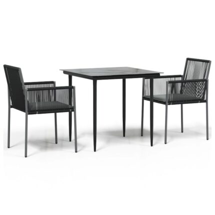 Set mobilier gradina cu perne vidaXL, 3 piese, negru, poliratan & otel, 23.1 Kg, 83.5 x 60.5 x 54 cm