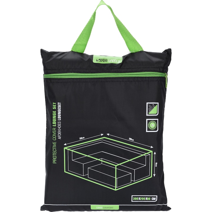 300x200 cm Husa de protectie pentru mobilier de gradina Progarden, 300x200 cm, inaltime 80 cm, poliester/poliuretan, impermeabila, protectie UV 30+, negru