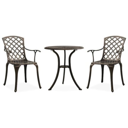 Set mobila bistro pentru exterior din 3 piese vidaXL, Aluminiu, 62 x 65 cm, Maro