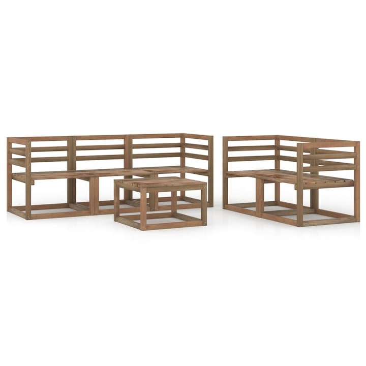 Set mobilier de gradina cu 5 canapele si 1 masa vidaXL, Lemn, Maro