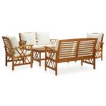 Set mobilier de exterior/gradina din 5 piese cu 12 perne incluse, vidaXL, Lemn, 102 x 50 x 43 cm, Maro