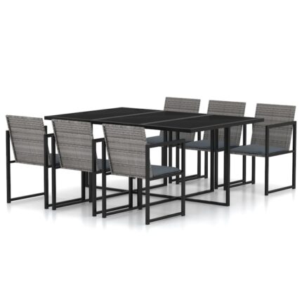 Set mobila de exterior cu 7 piese cu perne incluse, vidaXL, Poliratan, 165 x 109 x 72 cm, Gri