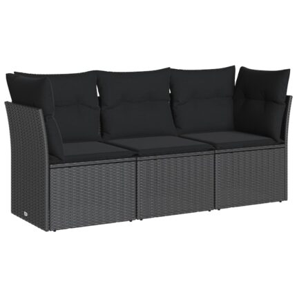 Set mobilier de gradina cu perne vidaXL, 3 piese, poliratan, 23 Kg, negru