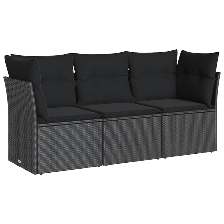 poliratan Set mobilier de gradina cu perne vidaXL, 3 piese, poliratan, 23 Kg, negru