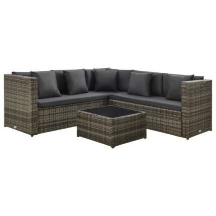 Mobilier de gradina cu 4 piese cu perne gri inchis, vidaXL, Poliratan, 118 x 60 x 64 cm, Gri