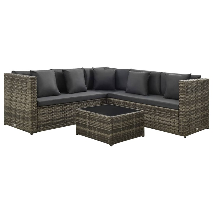 Mobilier de gradina cu 4 piese cu perne gri inchis, vidaXL, Poliratan, 118 x 60 x 64 cm, Gri