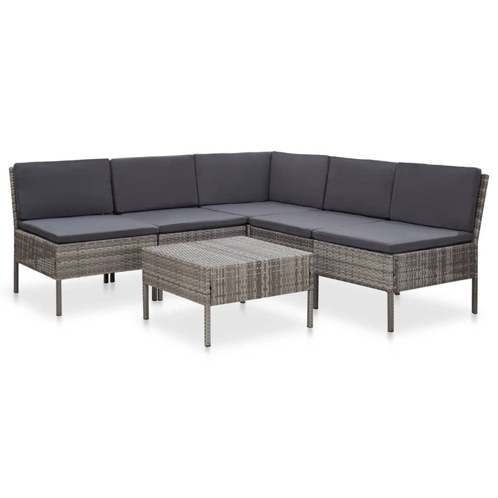 Set mobilier de gradina 6 piese, Canapea coltar si masa, vidaXL, Poliratan, 60 x 60 x 35 cm, Gri