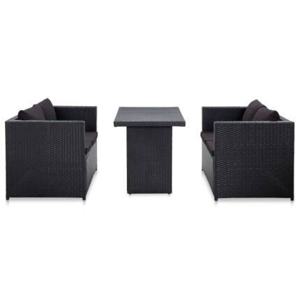 Set mobilier de gradina 3 piese canpele cu masa, vidaXL, Poliratan, 120 x 67 x 67 cm, Negru